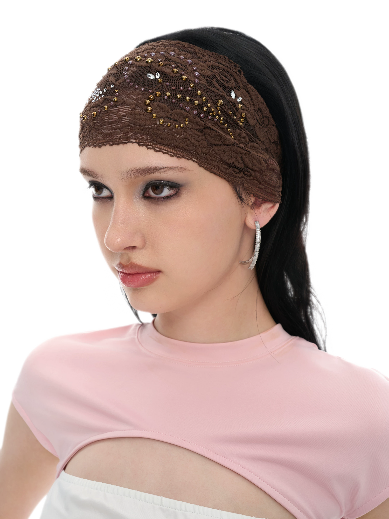 Brown Lace Embellished Headband