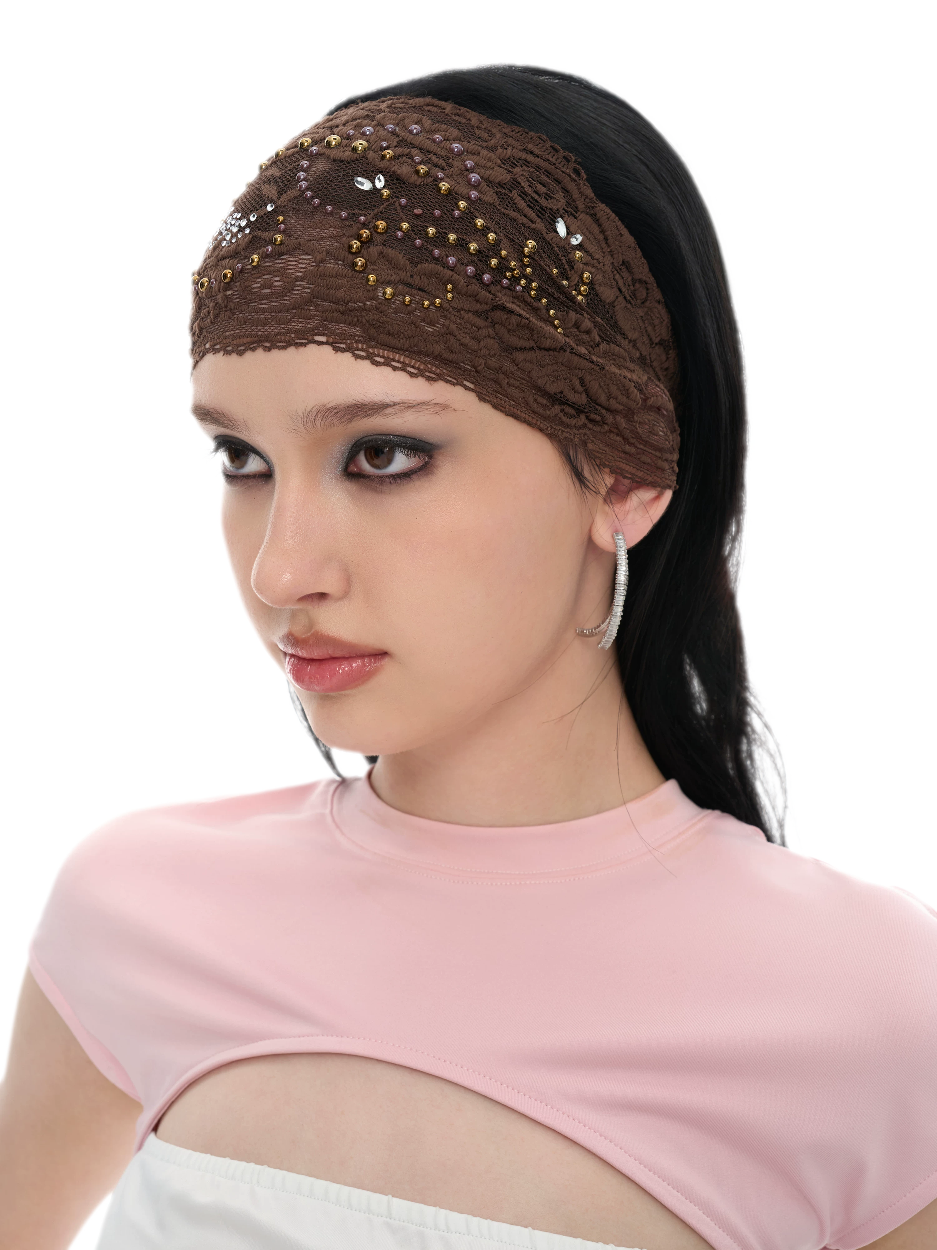Brown Lace Embellished Headband