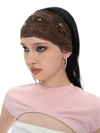 Brown Lace Embellished Headband