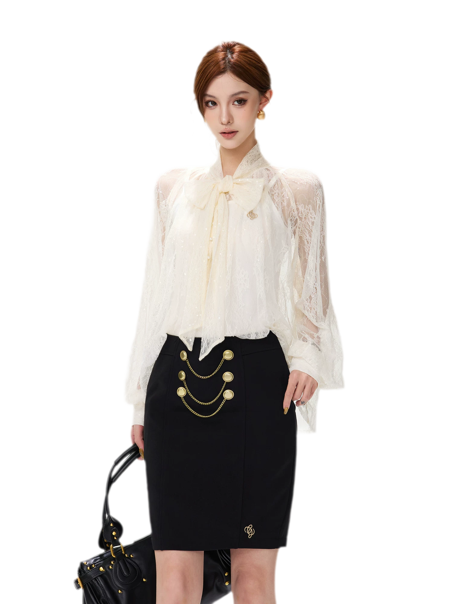 Gold Chain Tailored Skirt