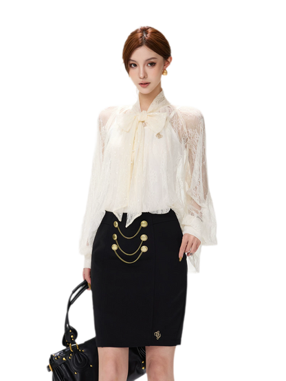 Gold Chain Tailored Skirt