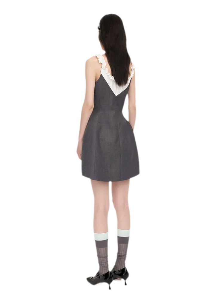 Ruffled Contrast Mini Dress