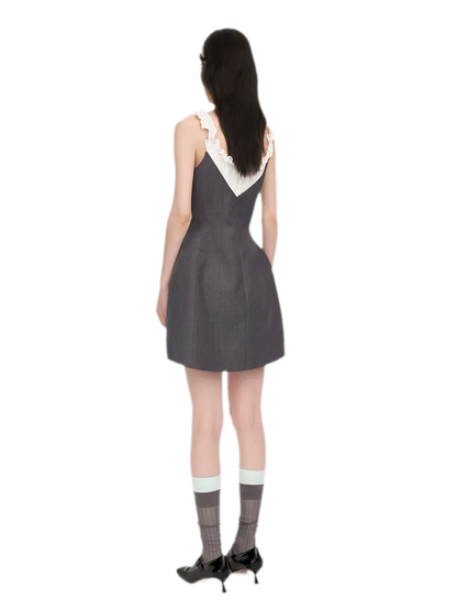 Ruffled Contrast Mini Dress