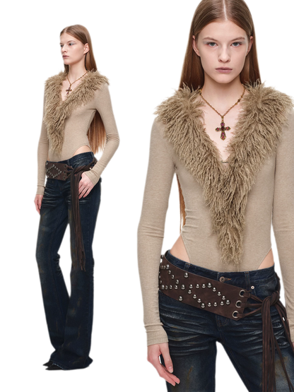 Ceinture de taille en PU à franges et clous