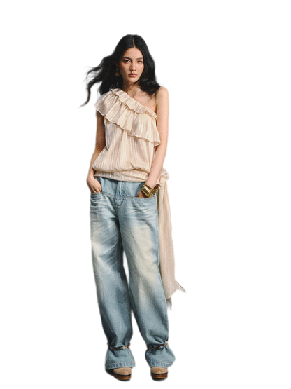 Asymmetric Ruffle Shoulder Top