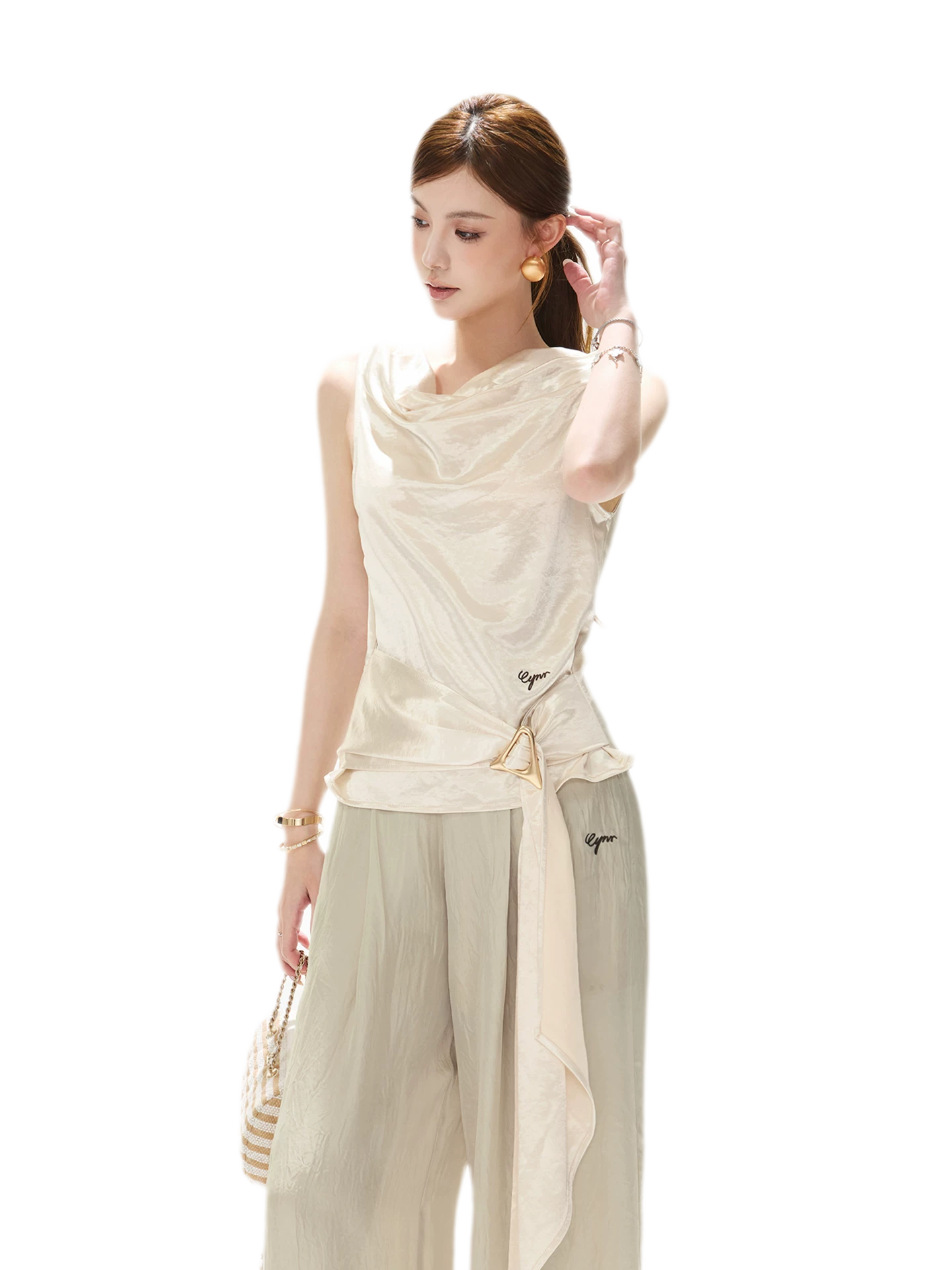 Draped Satin Cowl Top