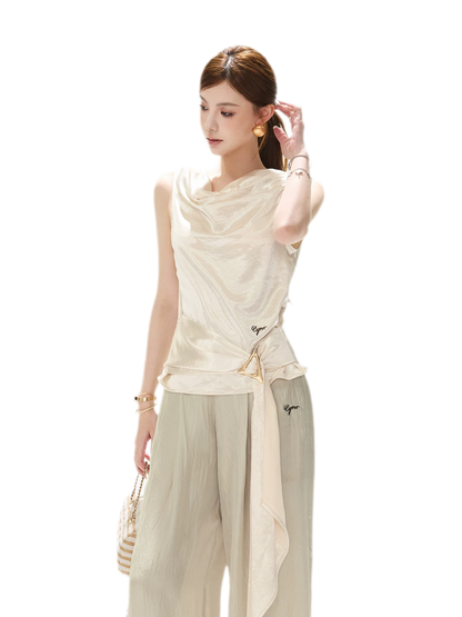 Draped Satin Cowl Top