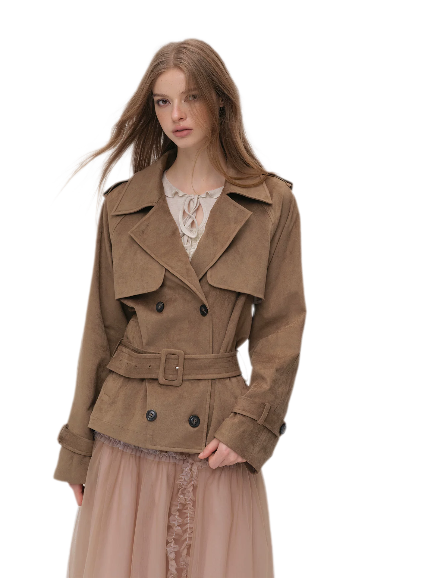 Brushed Belted Short Trench Jacket