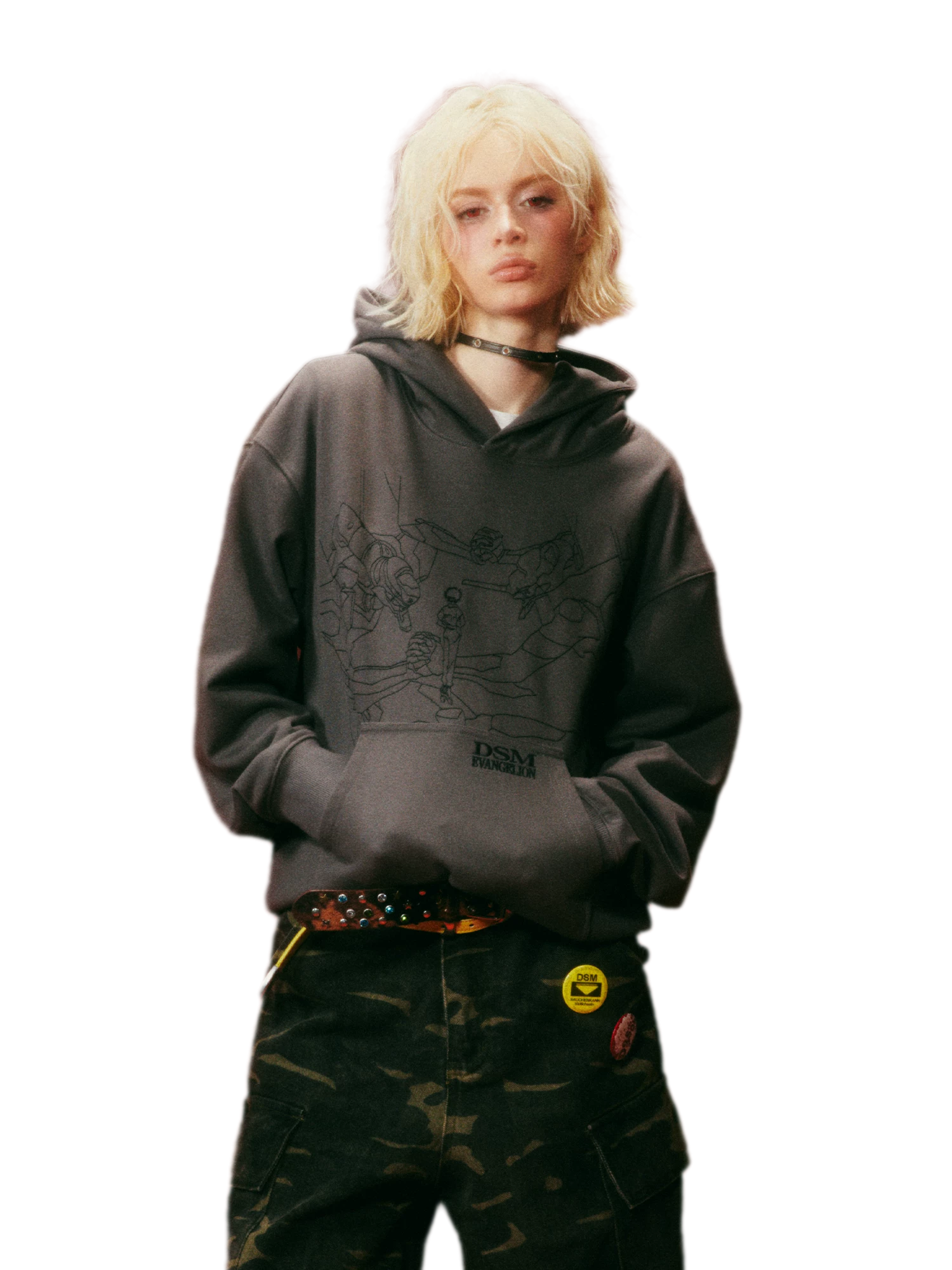 Line-Art Embroidered Hooded Sweatshirt
