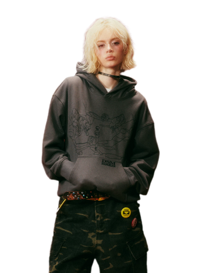 Line-Art Embroidered Hooded Sweatshirt