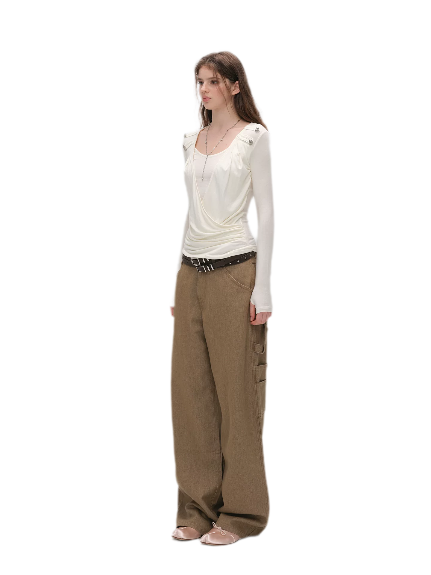 Enzyme-Washed Wide-Leg Utility Jeans