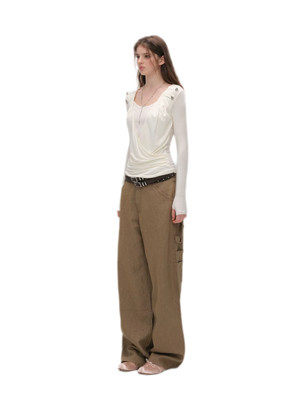 Enzyme-Washed Wide-Leg Utility Jeans