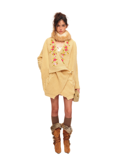 Bộ cardigan dệt kim thêu