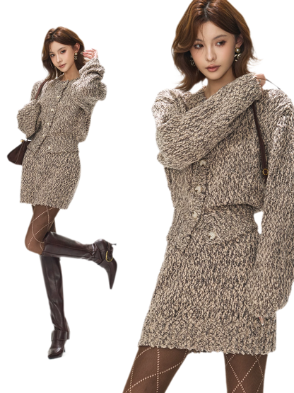 Chunky Knit Cardigan Skirt Set