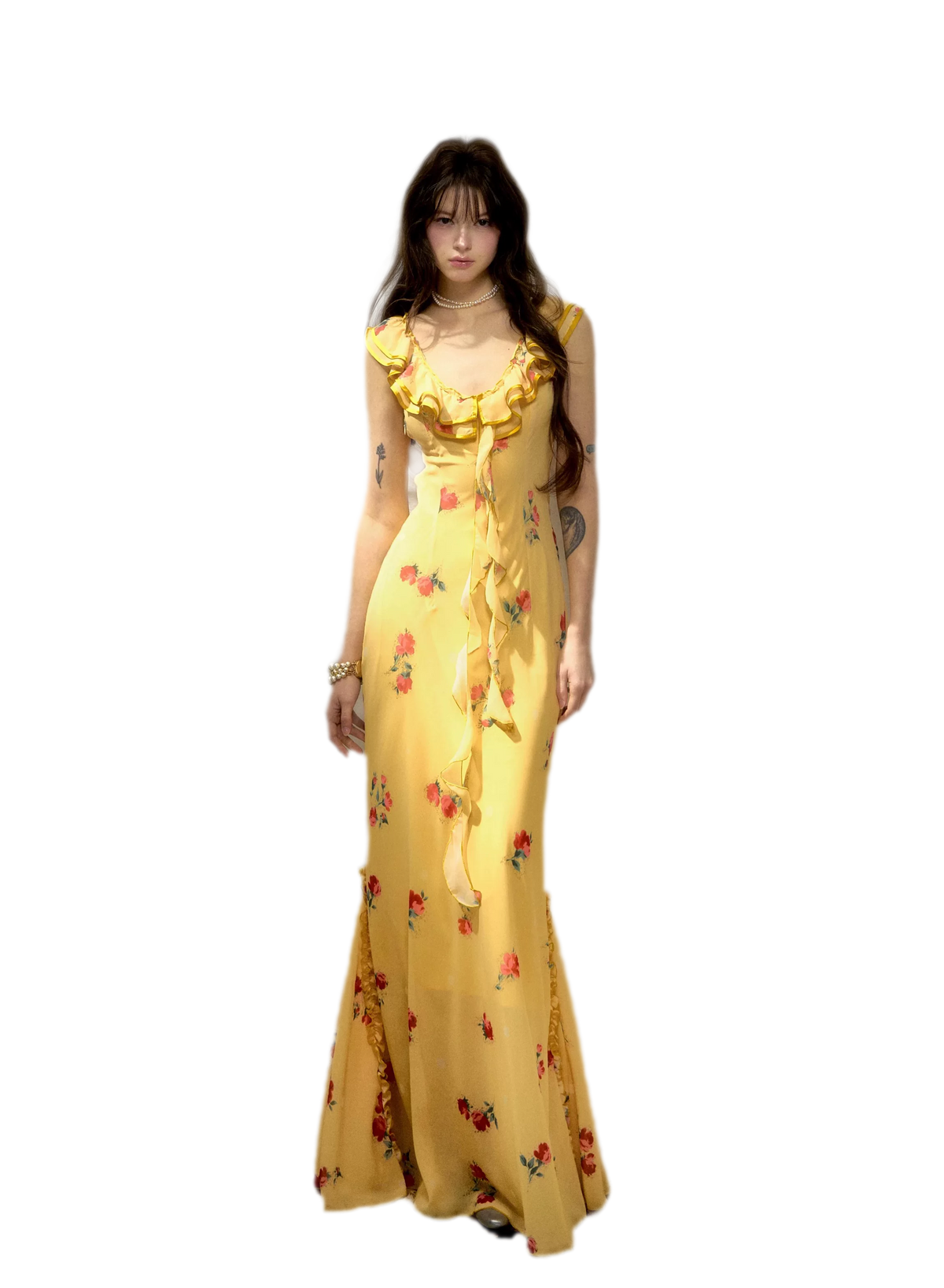 Floral Ruffle Reversible Maxi Dress