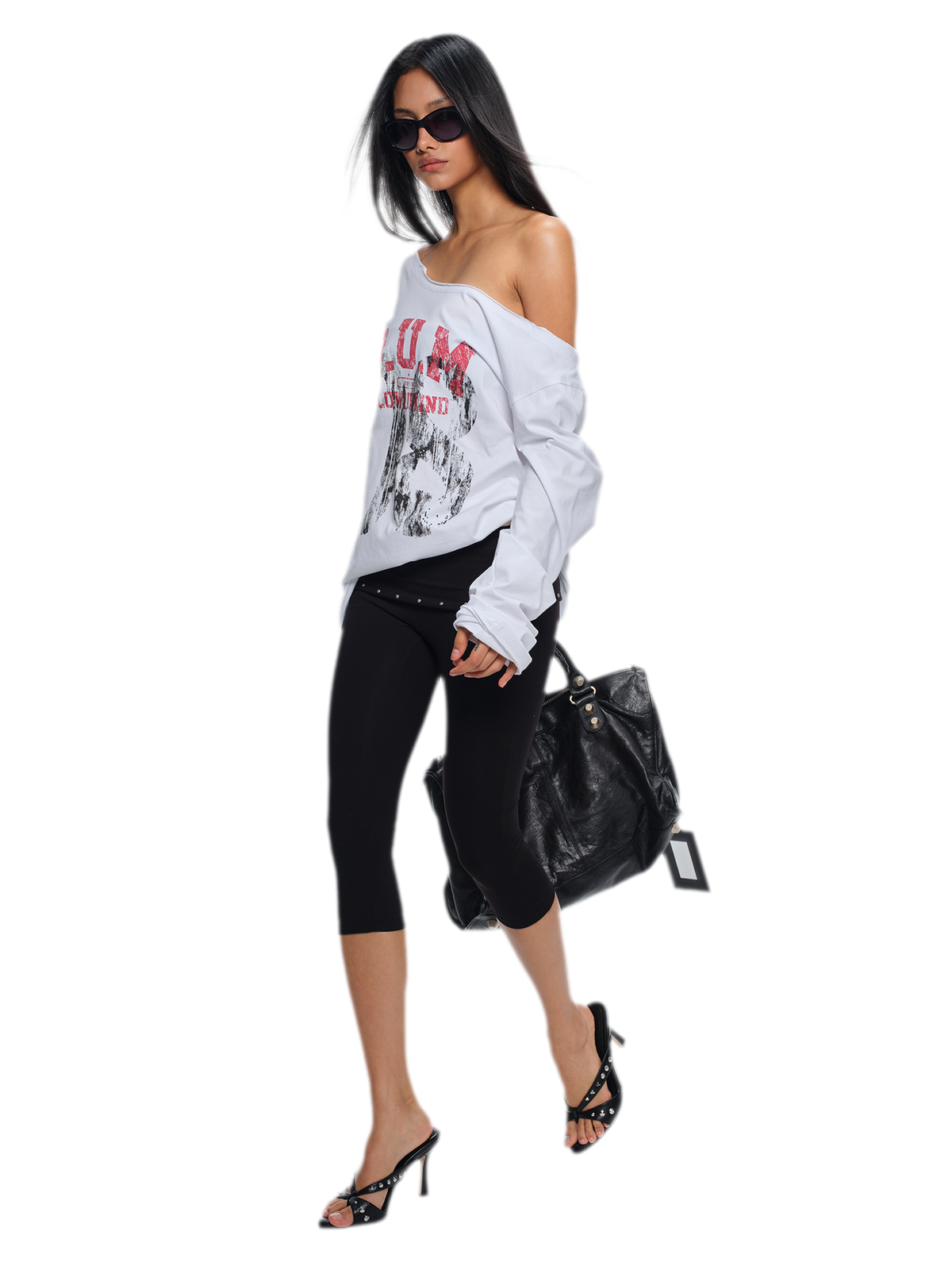 Asymmetric Printed Oversized Long-Sleeve T-Shirt