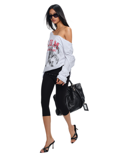 Asymmetric Printed Oversized Long-Sleeve T-Shirt