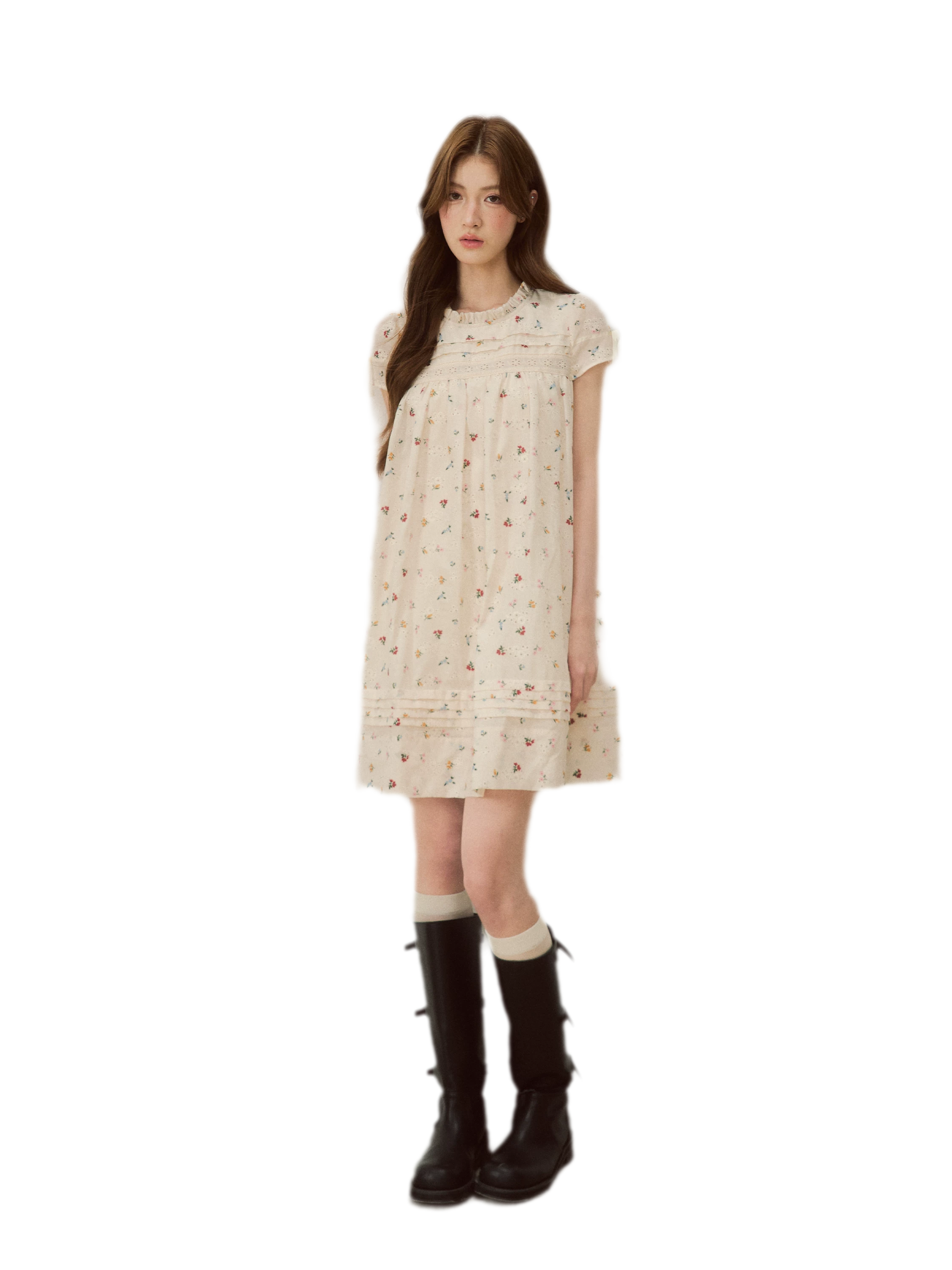 Embroidered Ruffle Dress