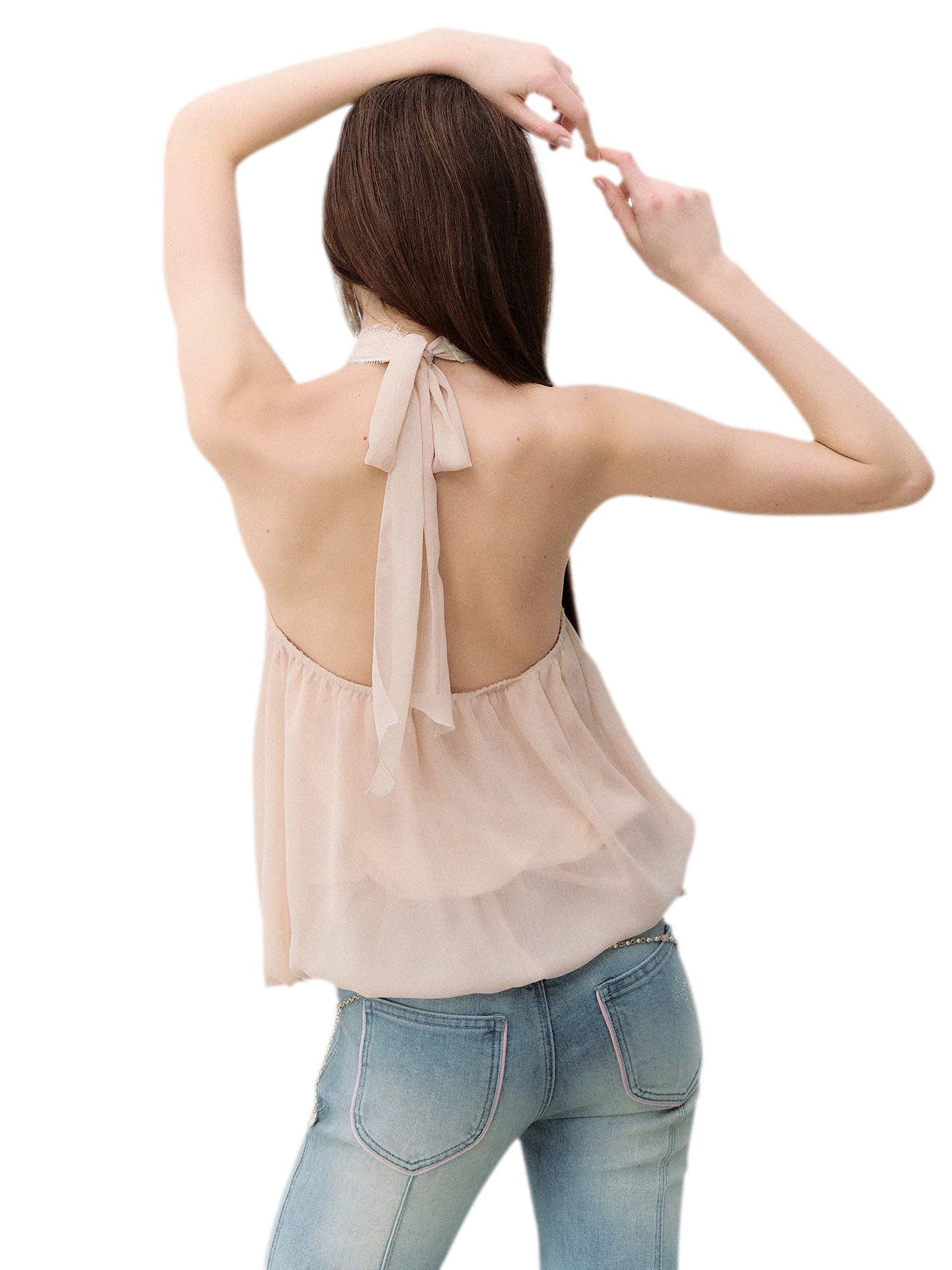 Sleeveless Chiffon Tie-Neck Waist Shirt