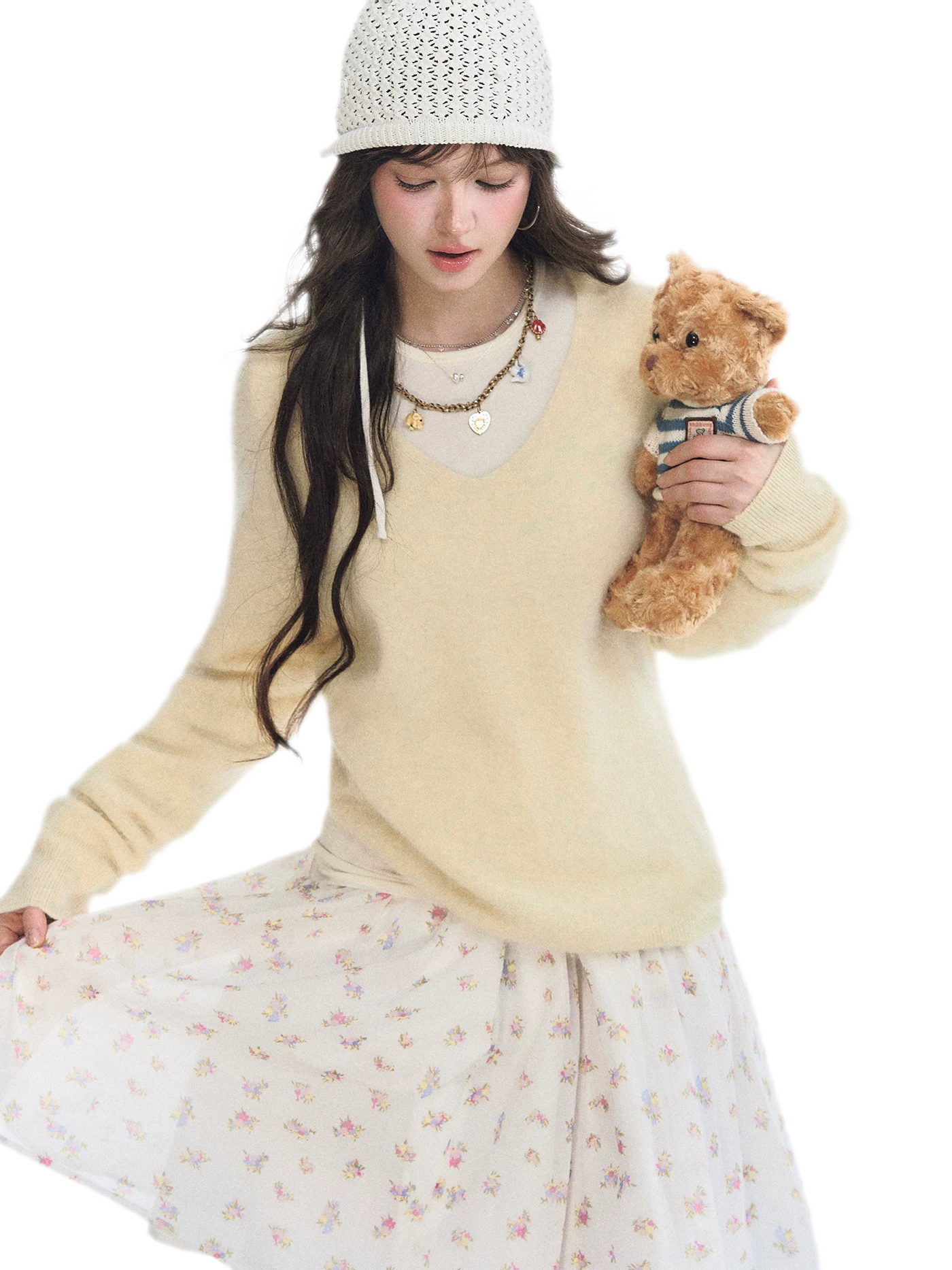 Brushed V-Neck Wool Sweater