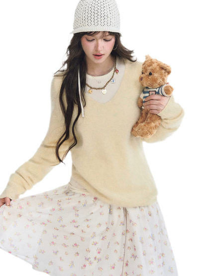 Brushed V-Neck Wool Sweater
