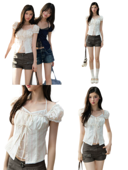 French Lace Puff Blouse