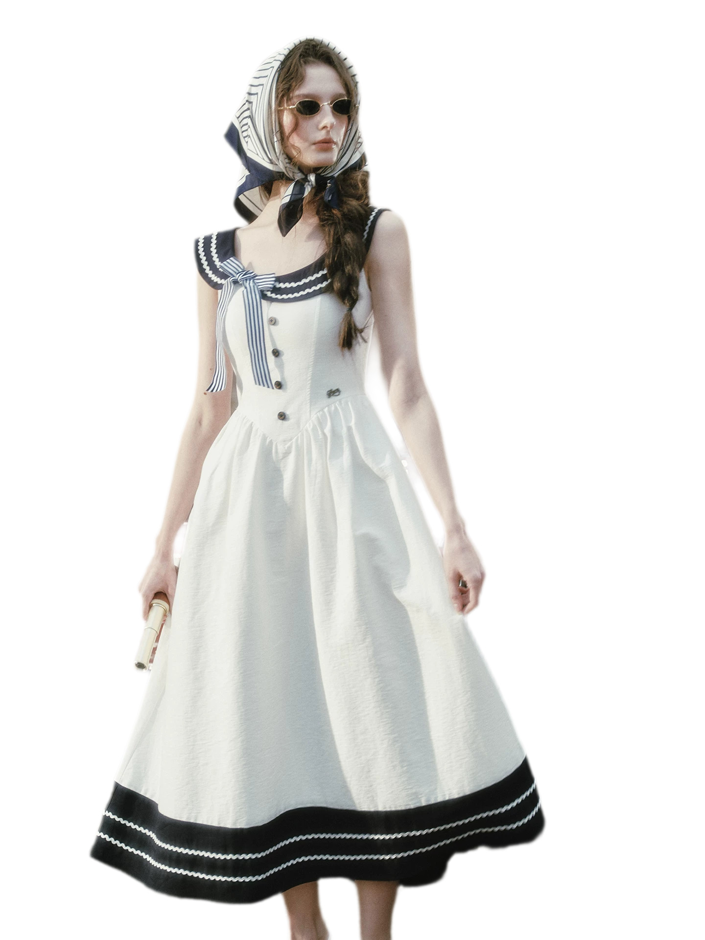 Contrast Sailor Collar Maxi Dress
