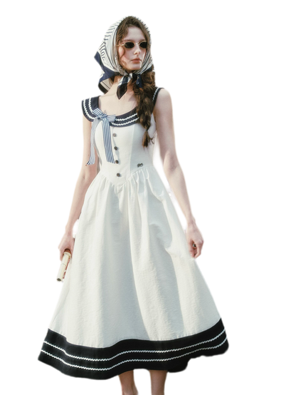 Contrast Sailor Collar Maxi Dress