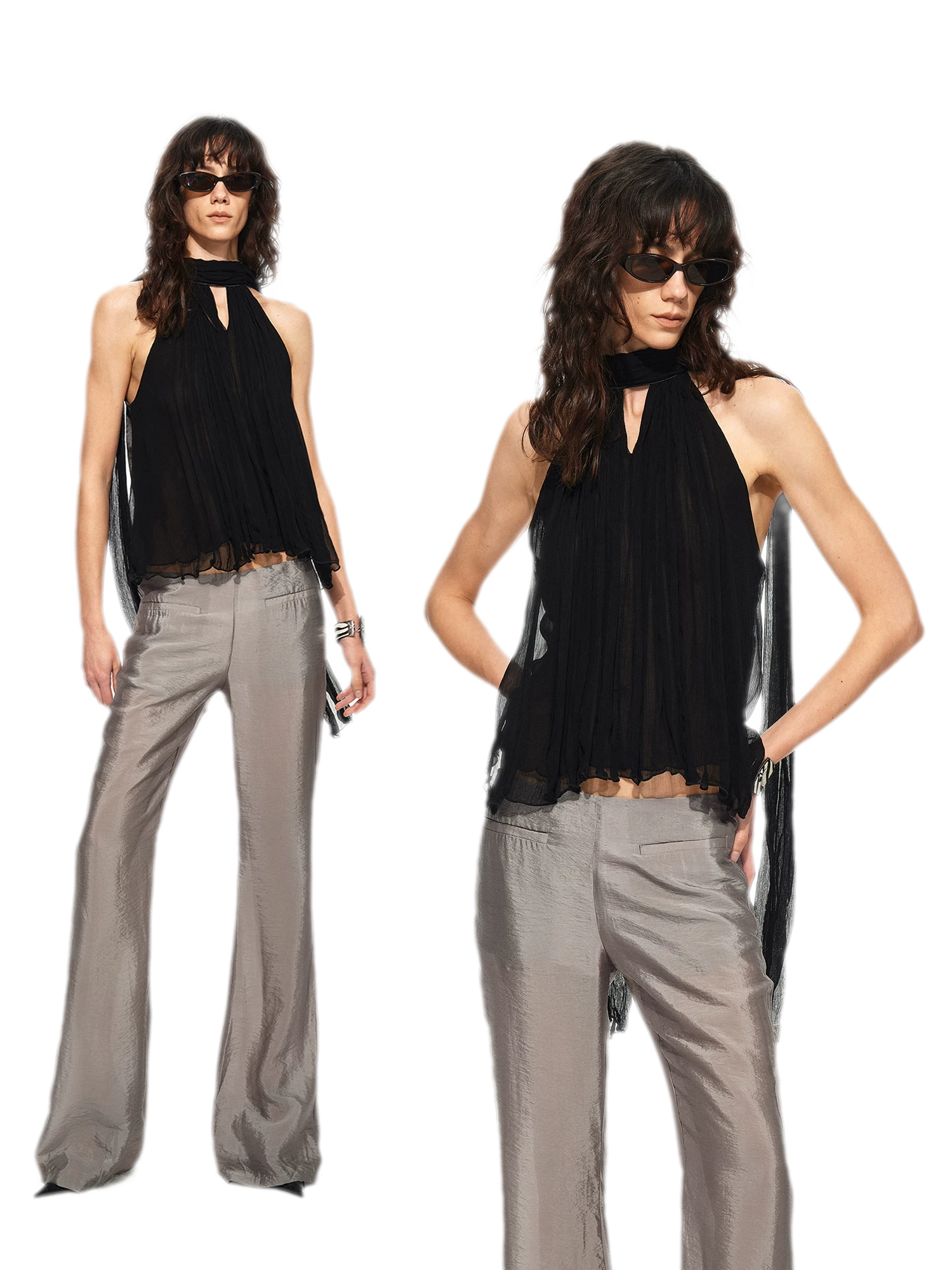 Tie Halter Chiffon Tank