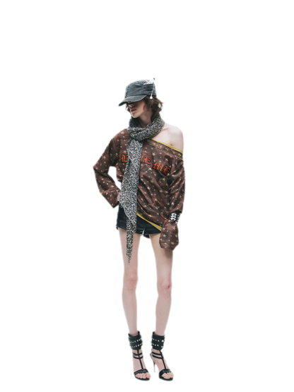 Distressed Embroidered Camouflage T-Shirt