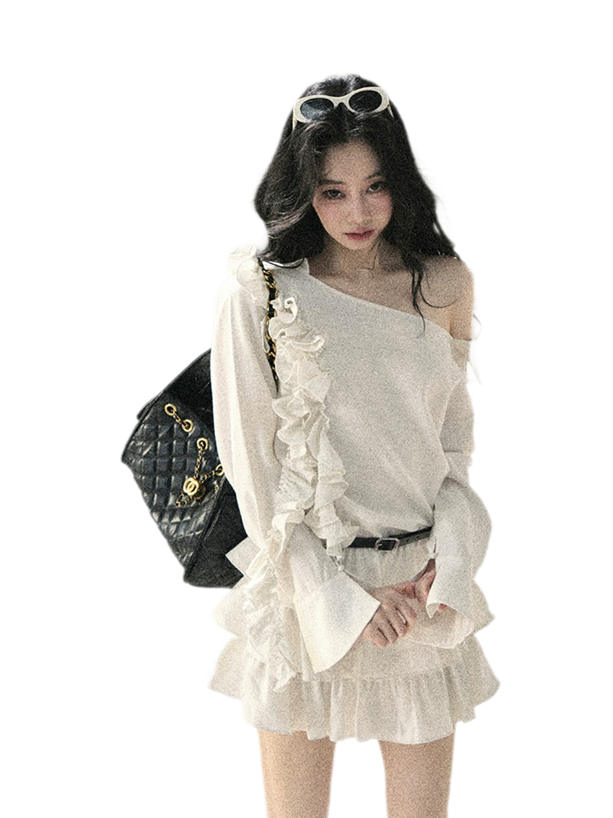 Linen Ruffle One-Shoulder Dress