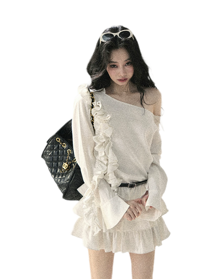 Linen Ruffle One-Shoulder Dress