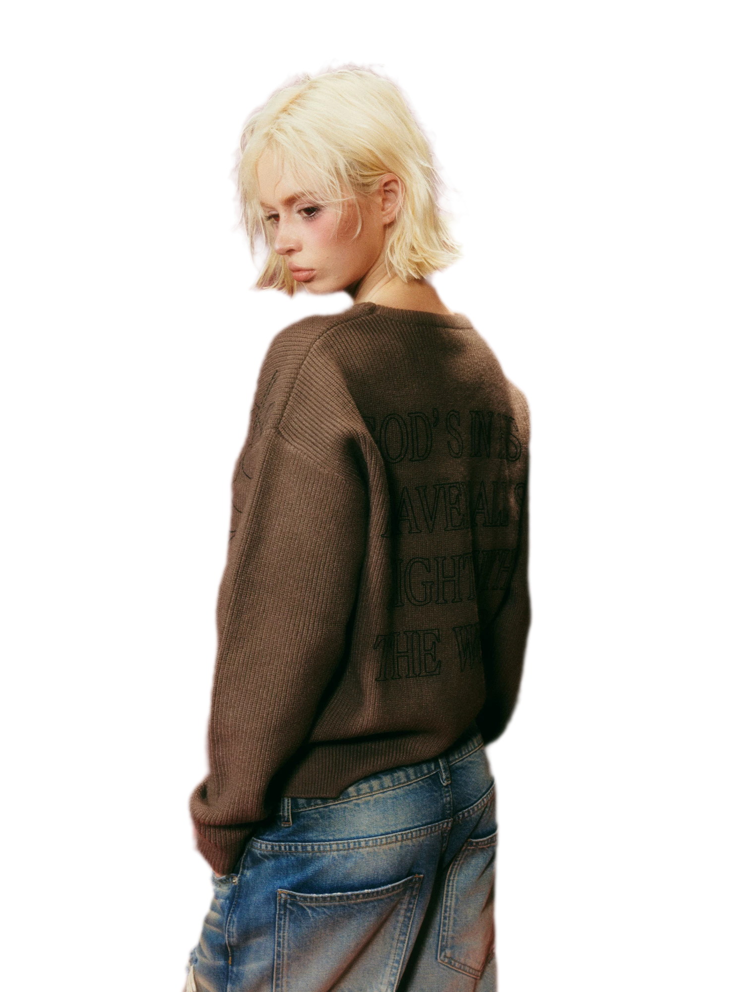 Rib-Knit Linework Graphic Sweater