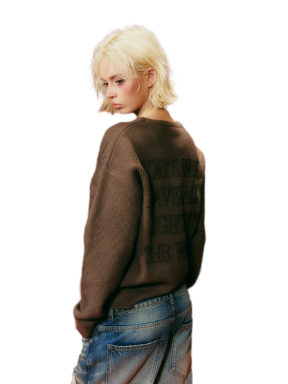 Rib-Knit Linework Graphic Sweater