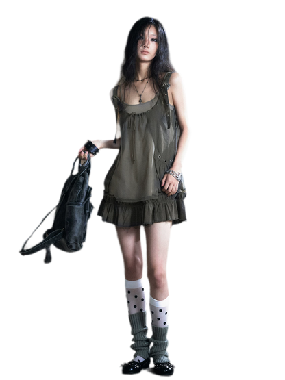 Mesh Layered Strap Dress