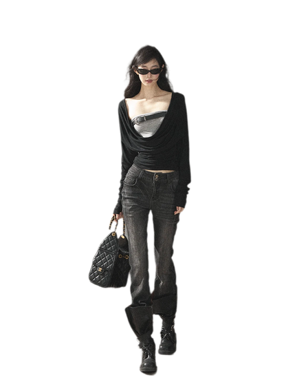 Draped Cowl Double-Layer Top