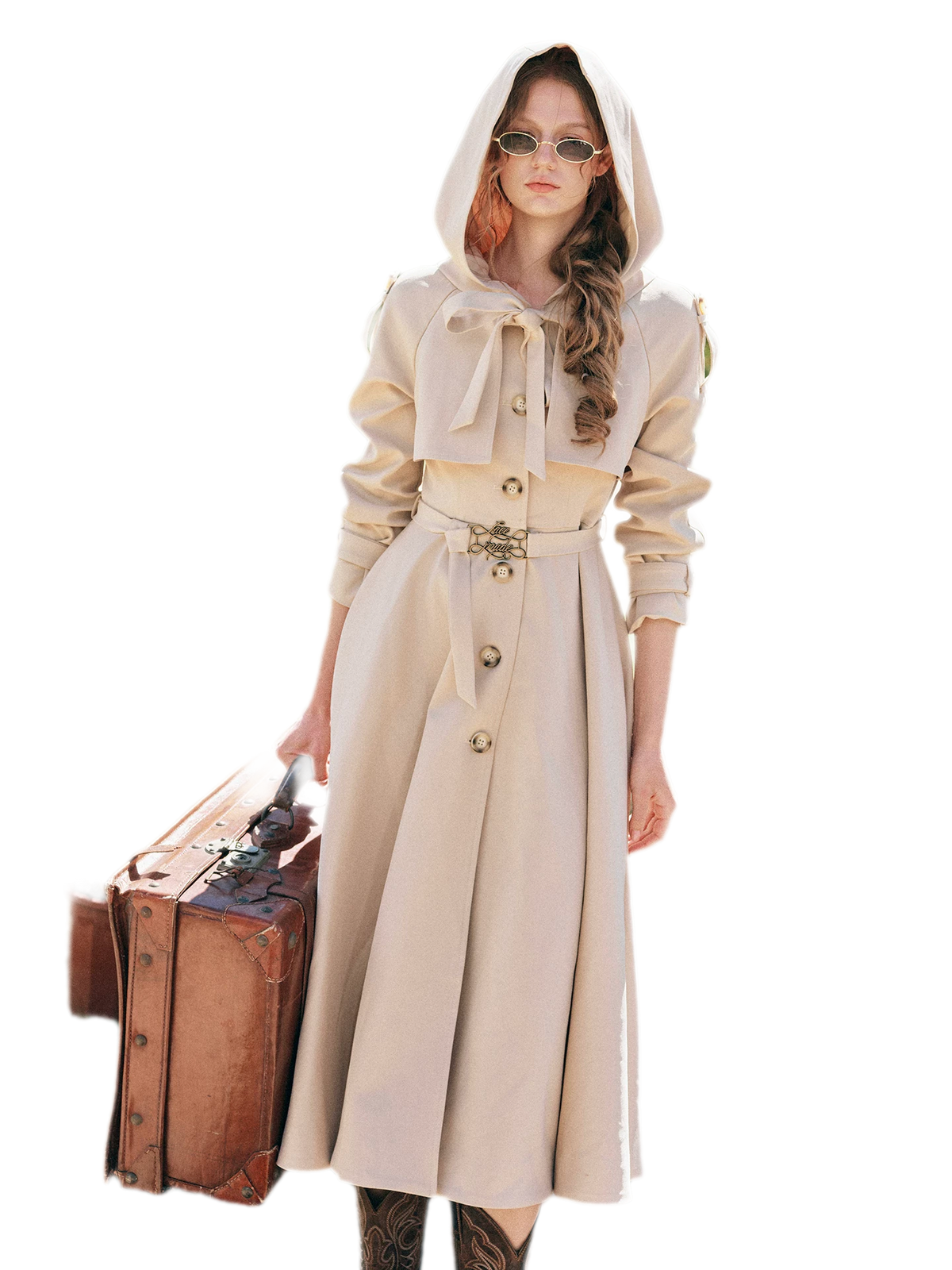 Waist-Defined Hooded Trench Coat
