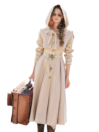 Waist-Defined Hooded Trench Coat