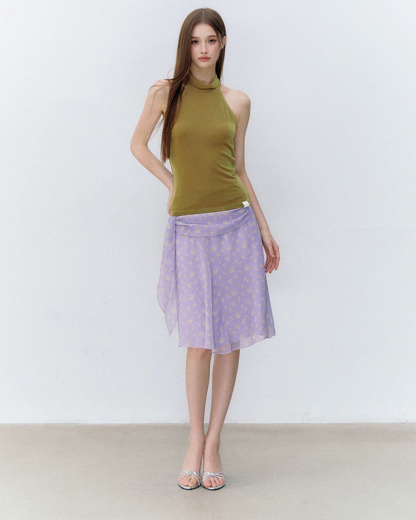 French Style Floral Chiffon Skirt