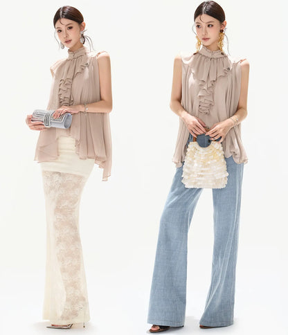 Ruffled Chiffon A-Line Top
