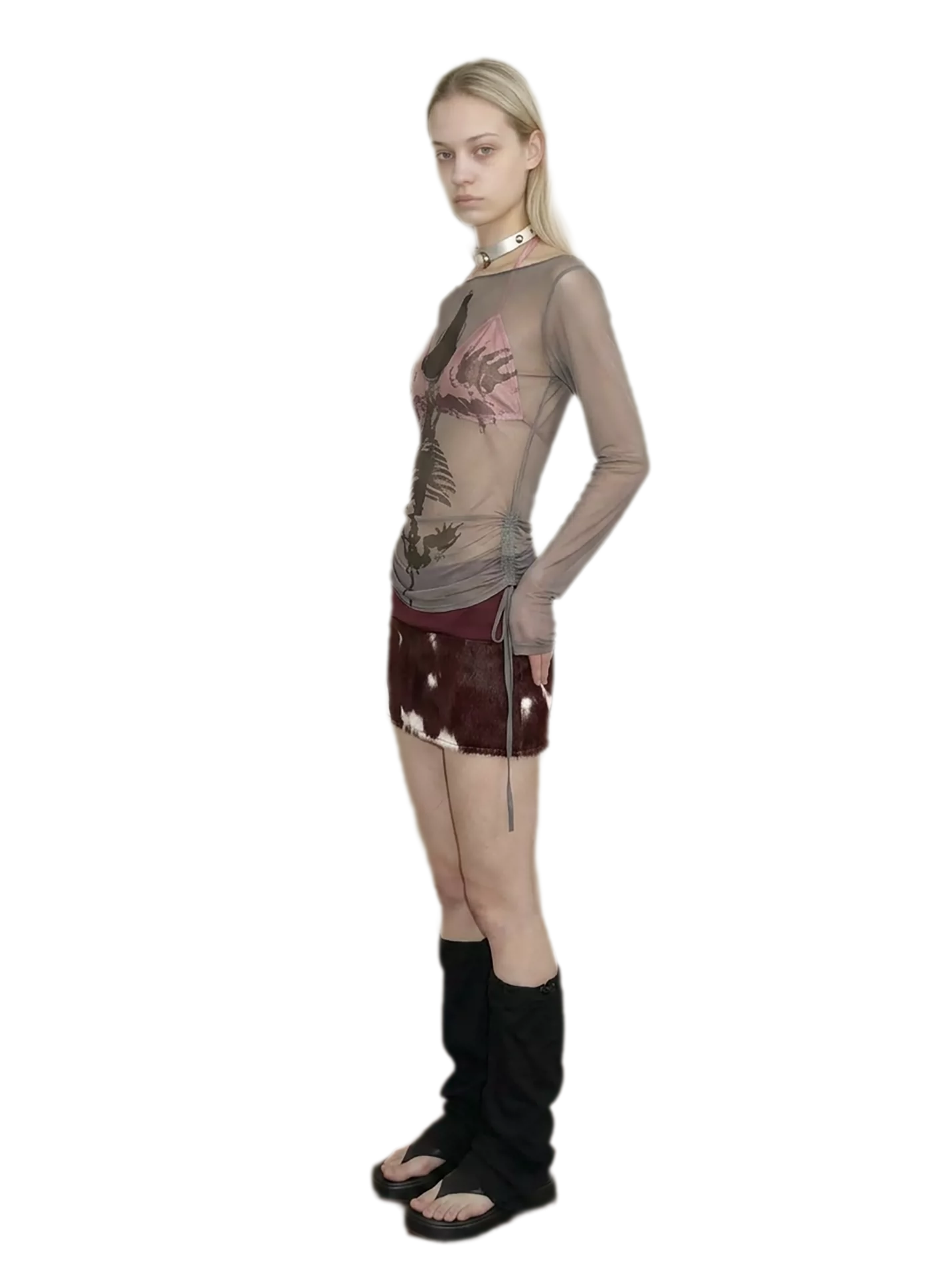 Sheer Asymmetric Skeleton Print Top