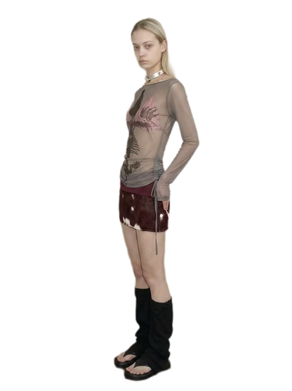 Sheer Asymmetric Skeleton Print Top