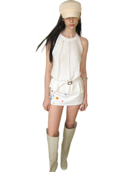 Vintage Knit Hollow Halter Tank Top