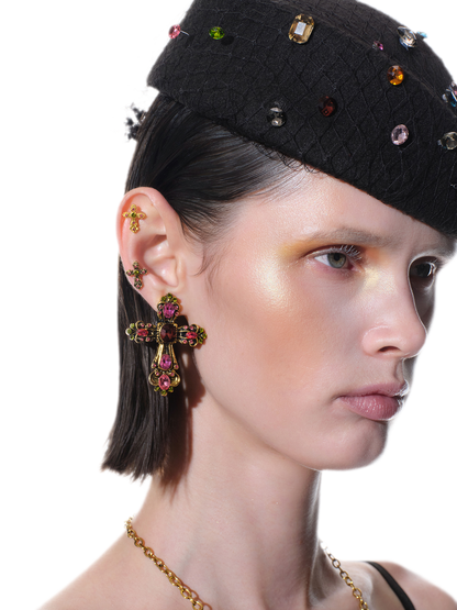 Orecchini a clip con croce e cristalli barocchi