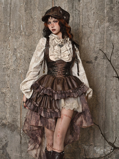 Vintage Jacquard Ruffle Collar Shirt