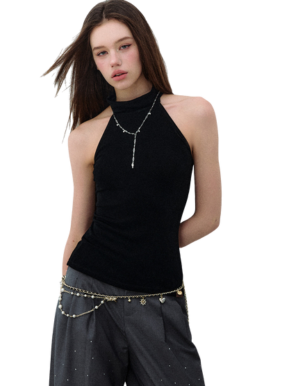 X-line Sleeveless Halter Neck Acetate Knit Top