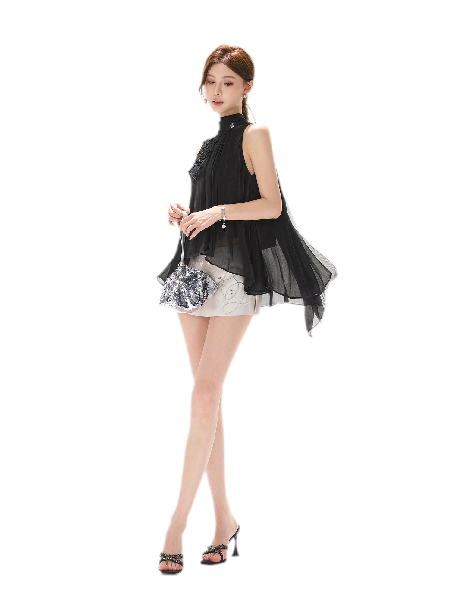 Embellished Satin Mini Skort