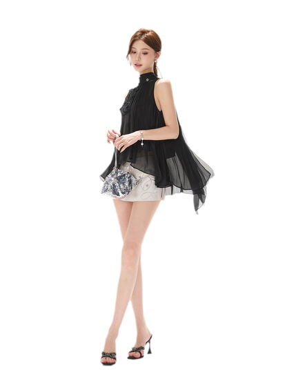 Embellished Satin Mini Skort