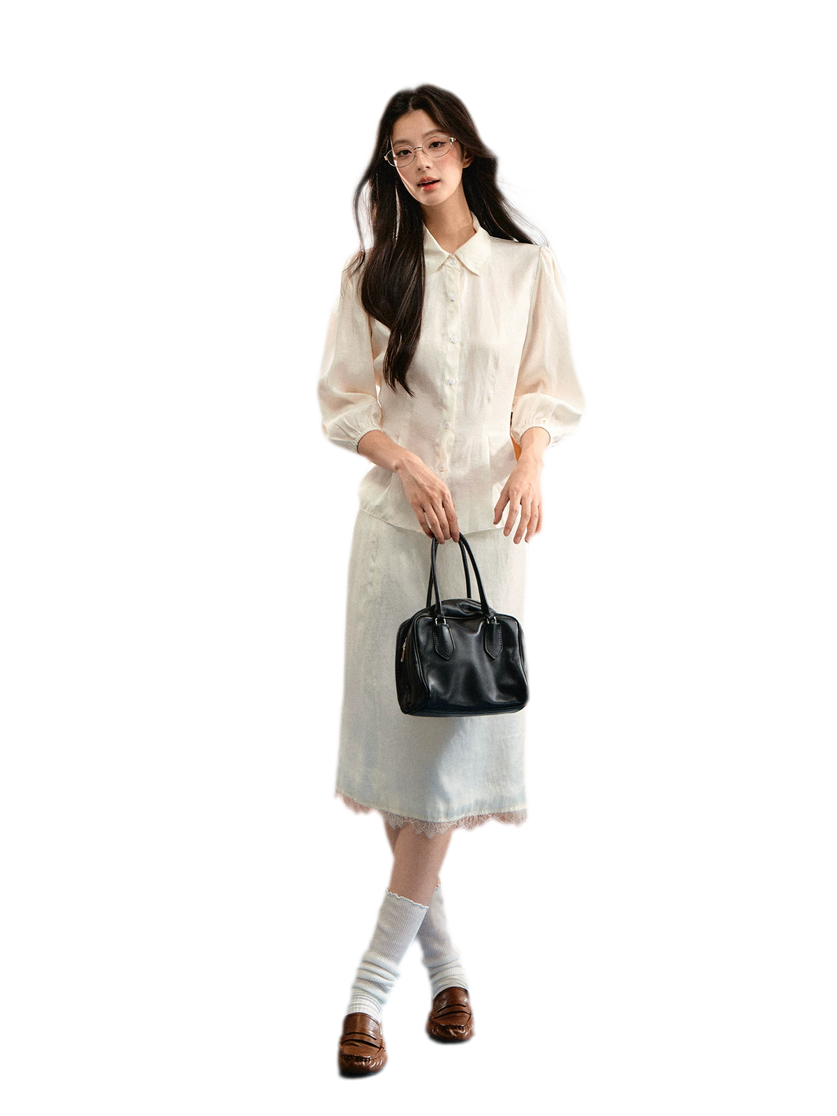 Linen Bubble Sleeve Top Skirt