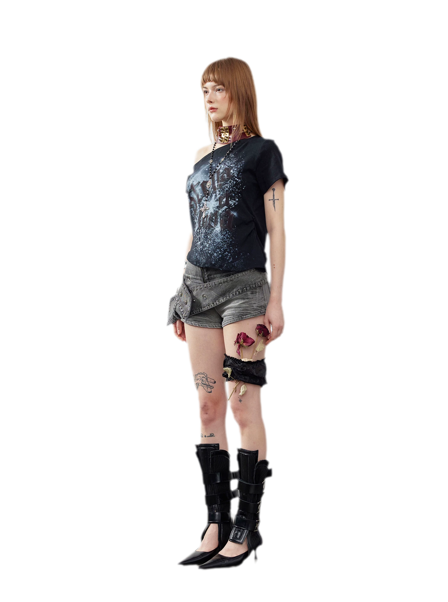 Washed Denim Asymmetrical Shorts